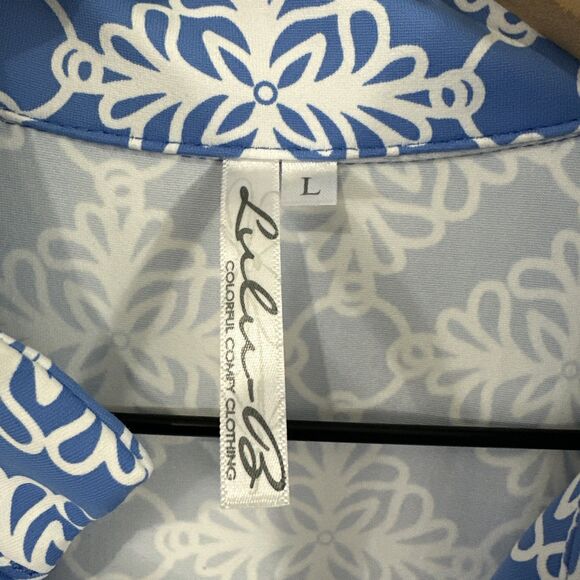 Lulu B Peri  & White Geo Print Sleeveless Swing Dress Women’s Size L Coastal - Picture 3 of 10